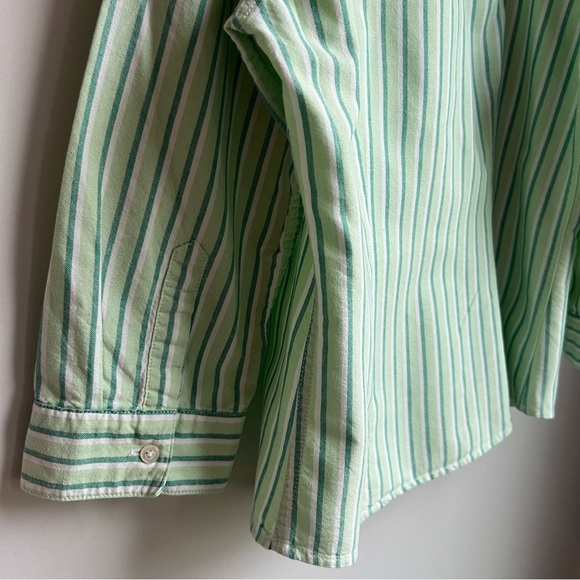Duck Head Green Button Down Shirt Kids Shirt with Vertical Stripes - Picture 6 of 9